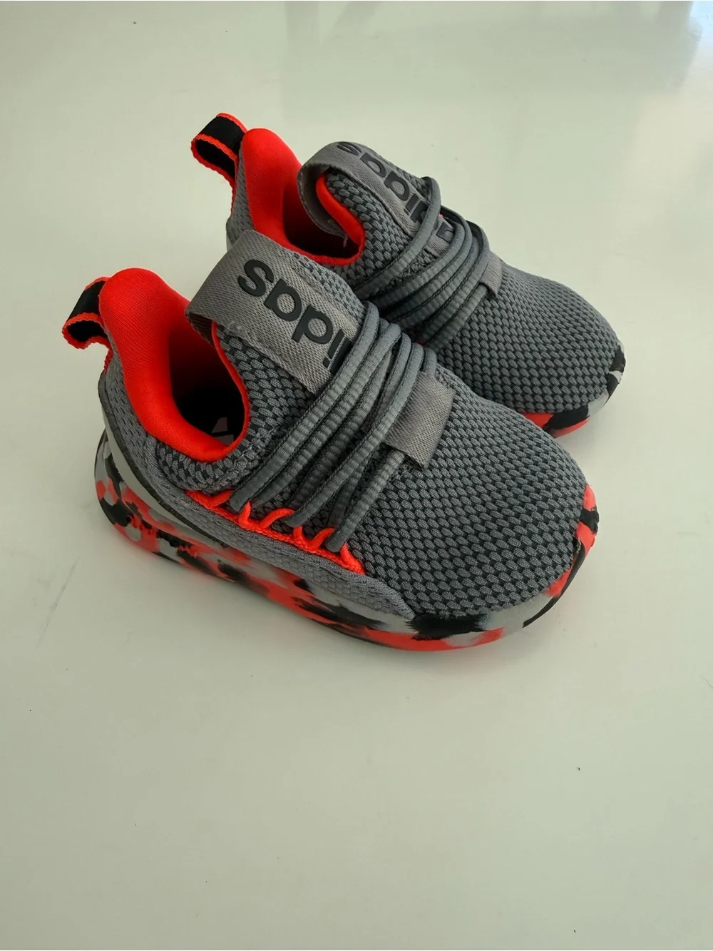 adidas Kids Gray & Red Knit Slip-On Sneakers
